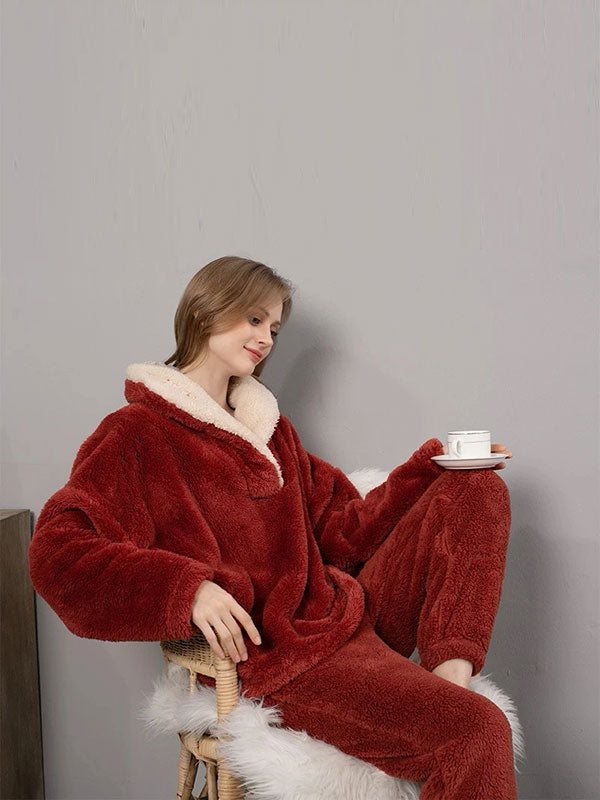 Ensemble Pyjama Femme Polaire Bordeaux "Flocon de Douceur" | Pyjama Shop