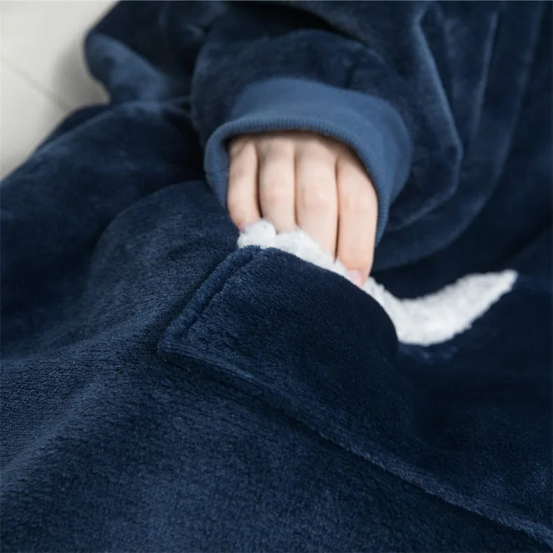 Pull Plaid Bleu Marine à Capuche