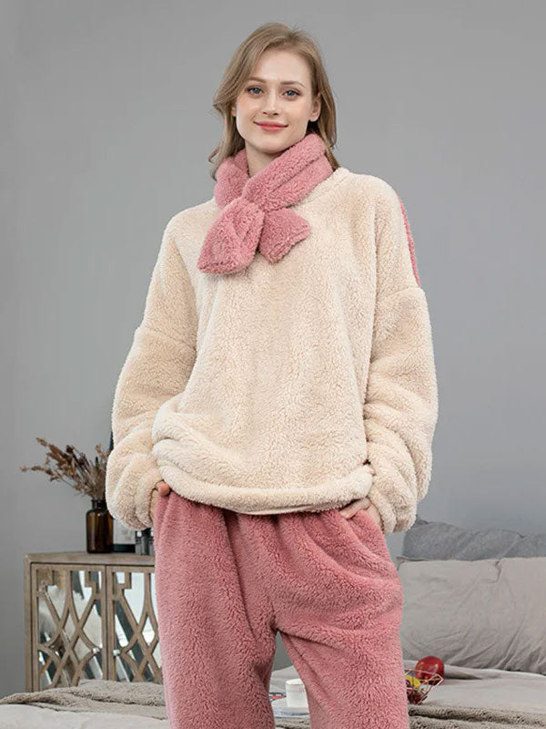 Pyjama En Polaire Pour Femme Crème et Rose "Flocon de Douceur" | Pyjama Shop