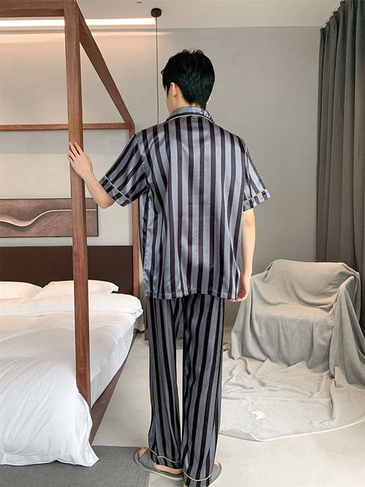 Pyjama En Satin Pour Homme à Rayures "Sérénité Nocturne" | Pyjama Shop