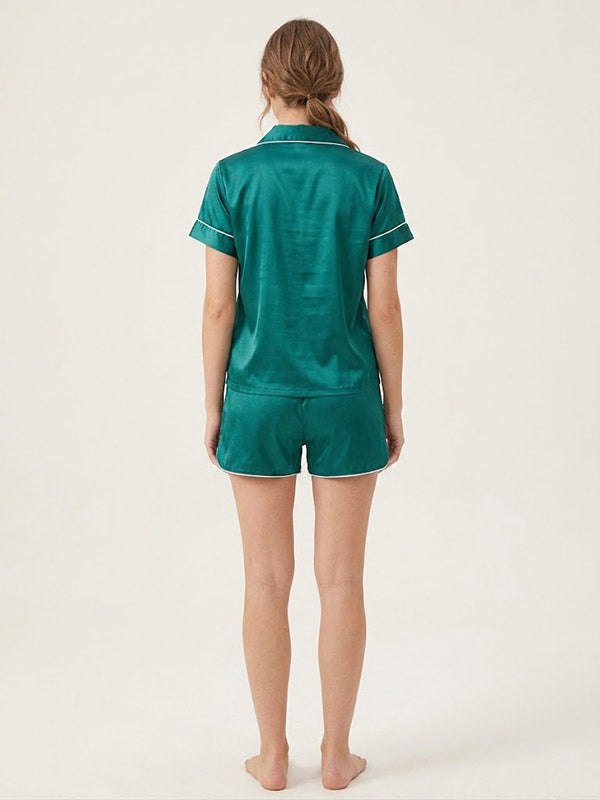 Pyjama Short En Satin Vert Émeraude Pour Femme "Douce Emeraude" | Pyjama Shop