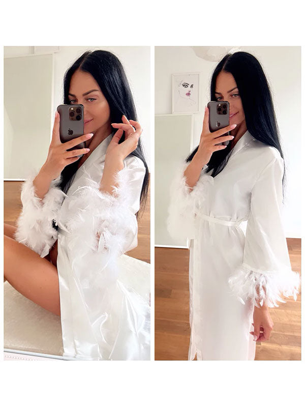 Robe de Chambre Chic Pour Femme "Fourrure Blanche" | Pyjama Shop