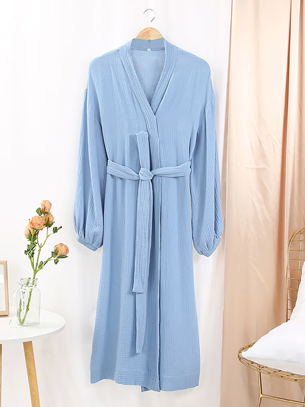 Robe de Chambre Pour Femme en Coton "Chaleur Douce" Bleu Ciel | Pyjama Shop