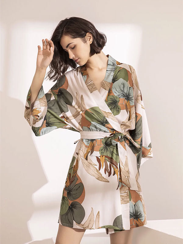 Robe de Chambre en Satin Pour Femme "Paradis Palmier" | Pyjama Shop