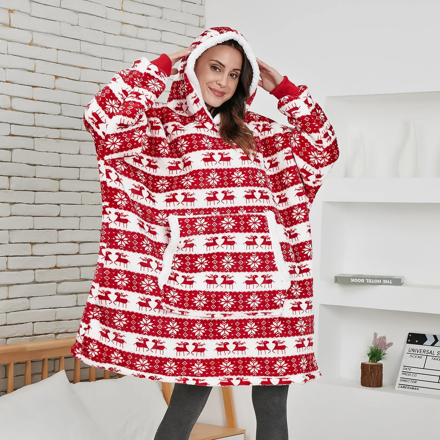Pull Plaid Noël à Capuche