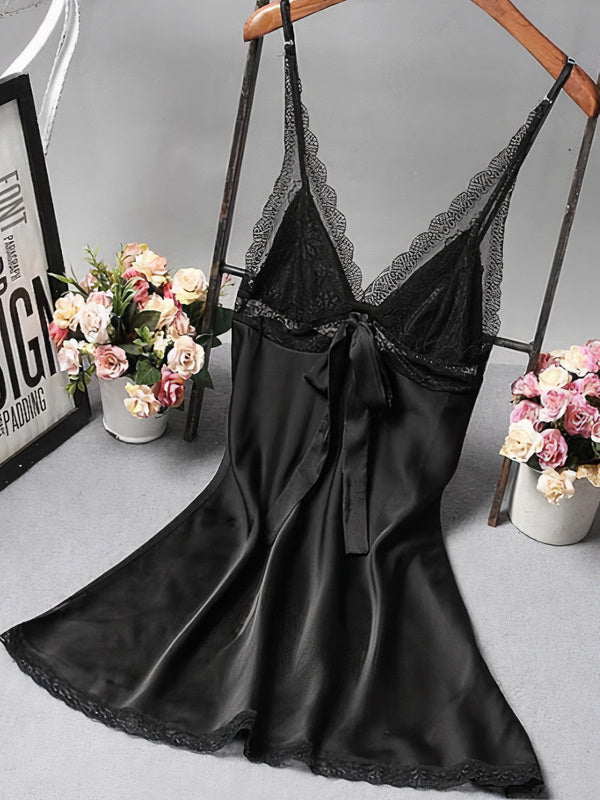 Nuisette en Satin avec nœud pour Femme "Noir" | Pyjama Shop