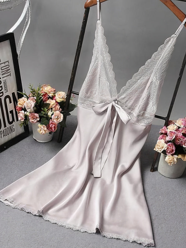 Nuisette en Satin avec nœud pour Femme "Gris" | Pyjama Shop