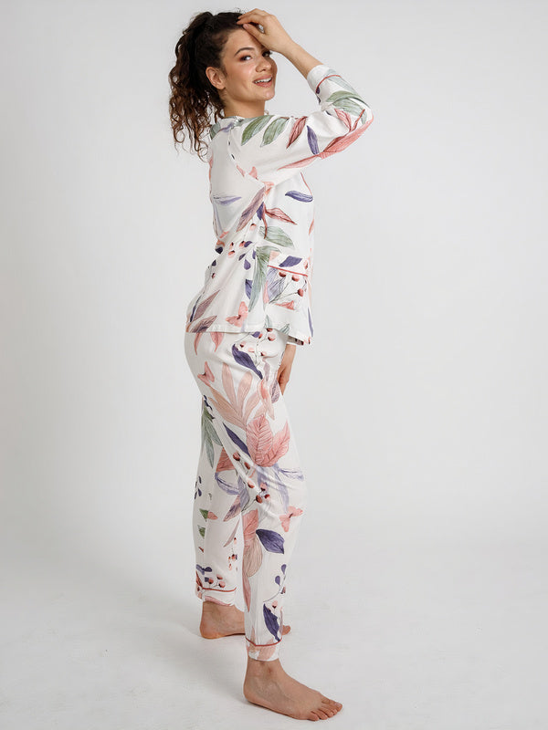 Pyjama en Viscose pour Femme "Feuillage Rose" | Pyjama Shop