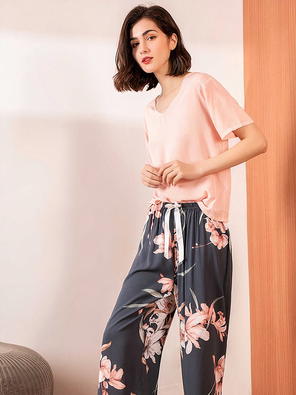 Pyjama en Satin Fleur "Rose" | Pyjama Shop