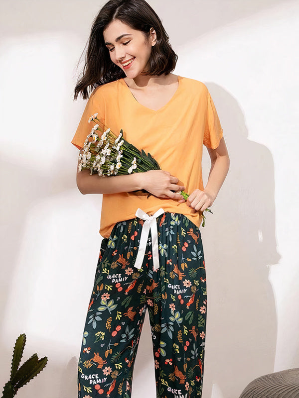 Pyjama en Satin Fleur "Jaune-Clair" | Pyjama Shop