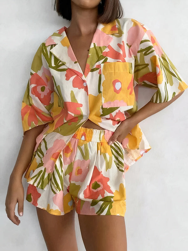 Pyjama en Satin Chemise + Short pour Femme "Floral" | Pyjama Shop