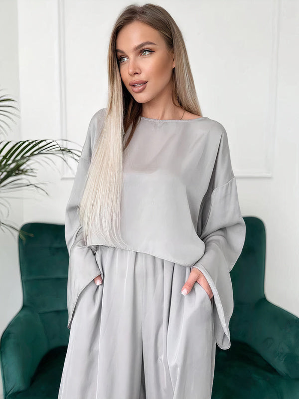 Pyjama en Satin de Luxe Gris Argentée | Pyjama Shop