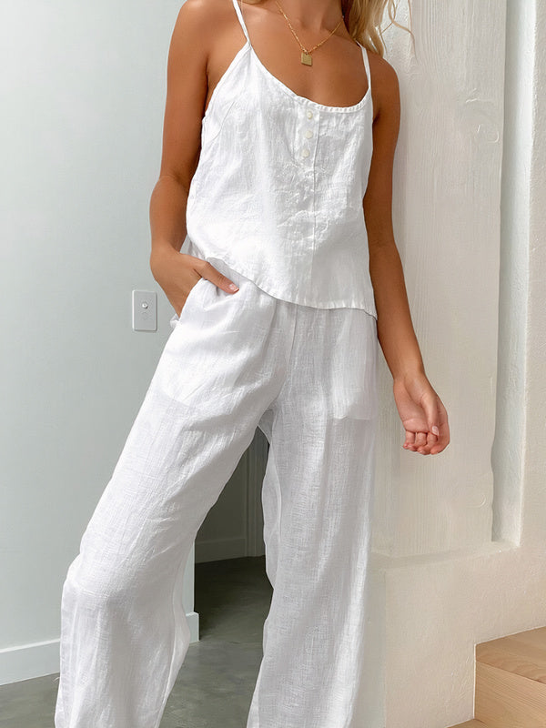 Pyjama Deux Pièces Débardeur + Pantalon en Satin pour Femme "Blanc" | Pyjama Shop