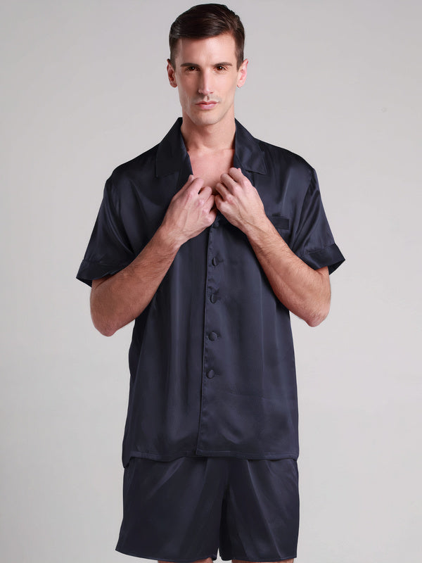 Pyjashort en Soie Luxueuse Classique pour Homme "Bleu Marine" | Pyjama Shop