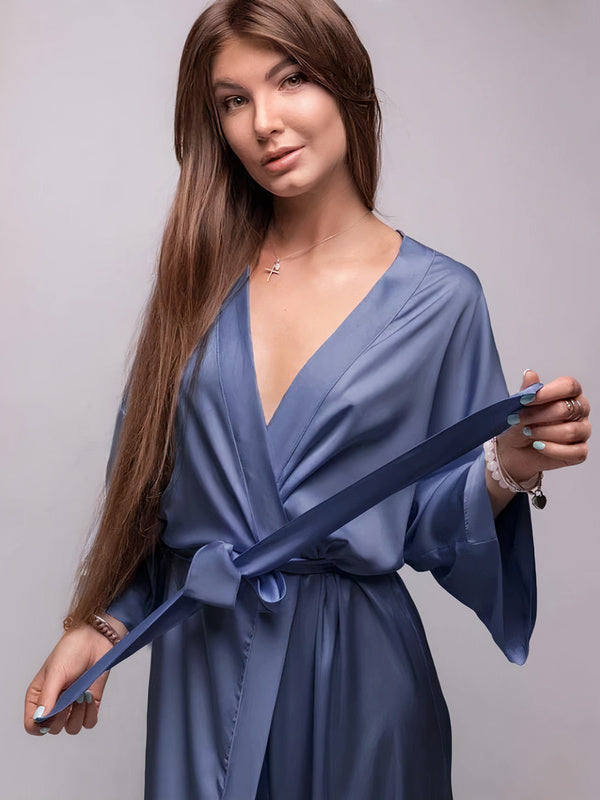 Satin Robe De Chambre Bleu Marine Femme Peignoir Femme Bleu Marine