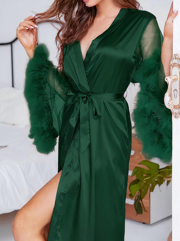 Robe de Chambre Élégante à Plumes "Vert" | Pyjama Shop