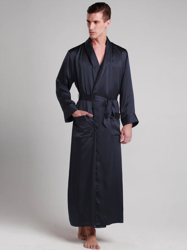 Robe de Chambre en Soie pour Homme Longueur Classique "Bleu Marine"