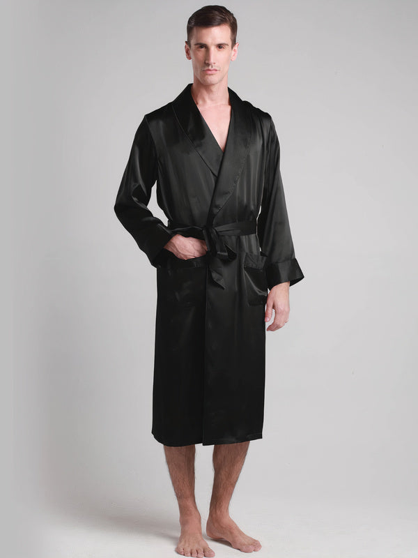 Robe de Chambre en Soie pour Homme Mi-Longue Classique "Noir" | Pyjama Shop