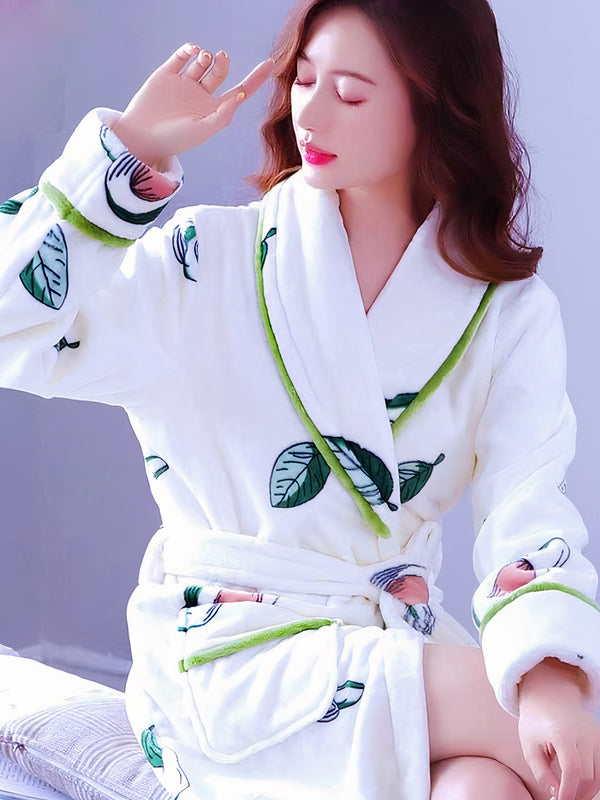 Robe de Chambre Polaire Femme Imprimé Plumes | Pyjama Shop