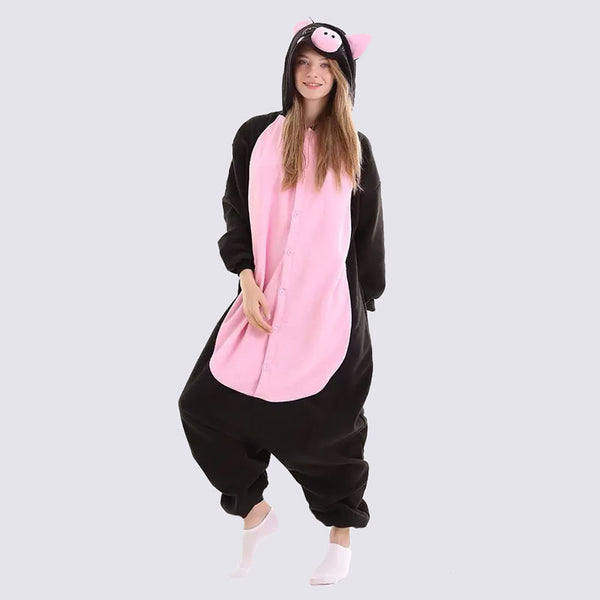 Pyjama 2 Pièces Femme Imprimé Cochon Mignon - Manches Courtes + Short - Tissu Doux Type Coton - Tailles S à 2XL