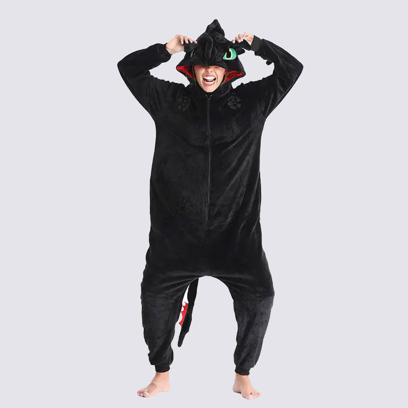 dressfan Combinaison pyjama motif dragon noir pour cosplay, Noël
