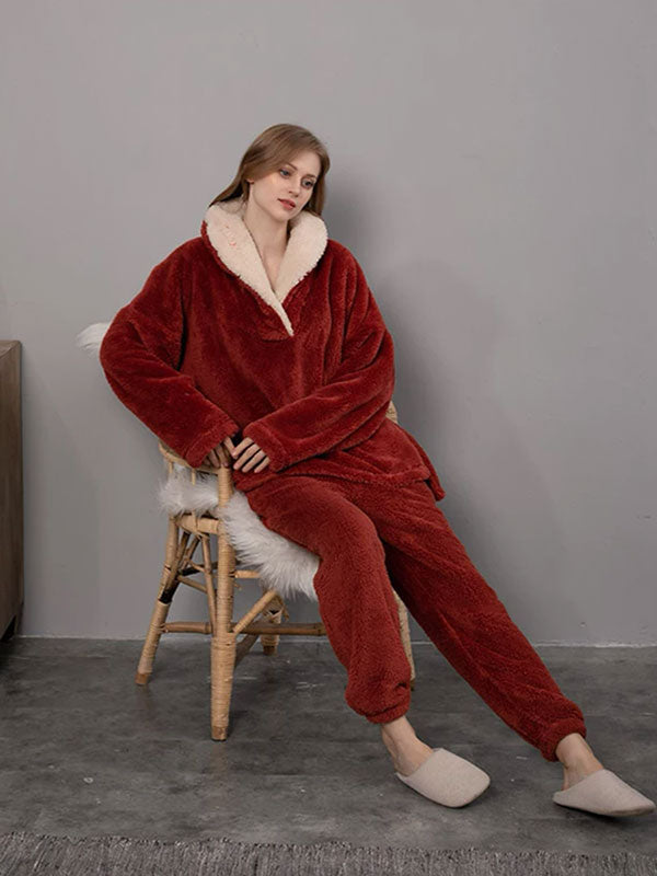 Ensemble Pyjama Femme Polaire Bordeaux