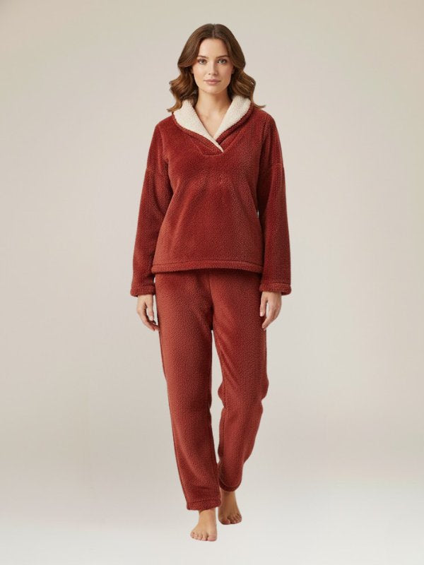 Ensemble Pyjama Femme Polaire Bordeaux "Flocon de Douceur" | Pyjama Shop