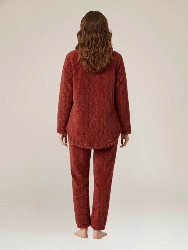 Ensemble Pyjama Femme Polaire Bordeaux "Flocon de Douceur" | Pyjama Shop