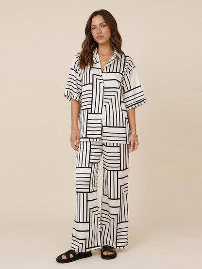 Ensemble Pyjama En Satin Pour Femme Blanc et Noir "Sillage de Nuit" | Pyjama Shop