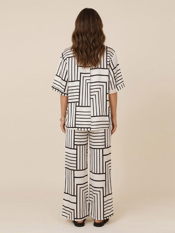 Ensemble Pyjama En Satin Pour Femme Blanc et Noir "Sillage de Nuit" | Pyjama Shop