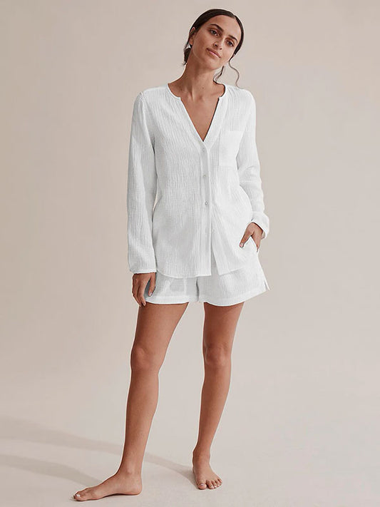 Ensemble Pyjama Short Blanc Pour Femme "Douceur de Brume"