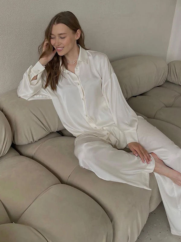 Pyjama Blanc Pour Femme En Satin "Reflet de Minuit"