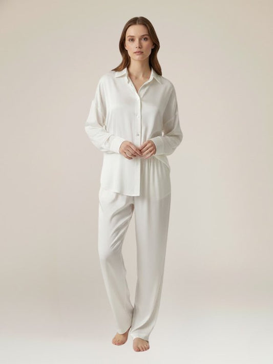 Pyjama Blanc Pour Femme En Satin "Reflet de Minuit" | Pyjama Shop