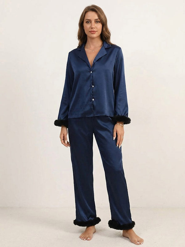 Pyjama Bleu Marine Pour Femme En Satin "Rêverie Nocturne" | Pyjama Shop