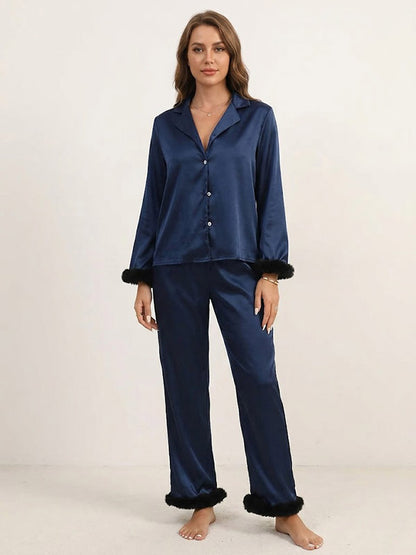 Pyjama Bleu Marine Pour Femme En Satin "Rêverie Nocturne" | Pyjama Shop