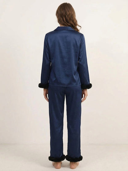 Pyjama Bleu Marine Pour Femme En Satin "Rêverie Nocturne" | Pyjama Shop