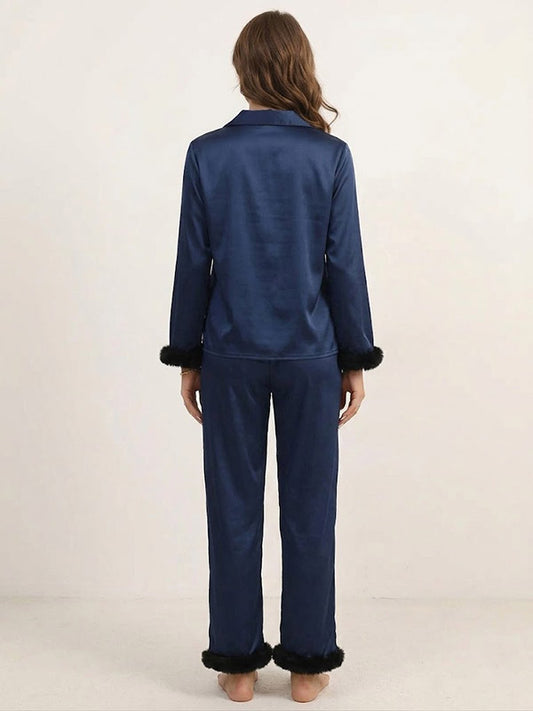 Pyjama Bleu Marine Pour Femme En Satin "Rêverie Nocturne" | Pyjama Shop