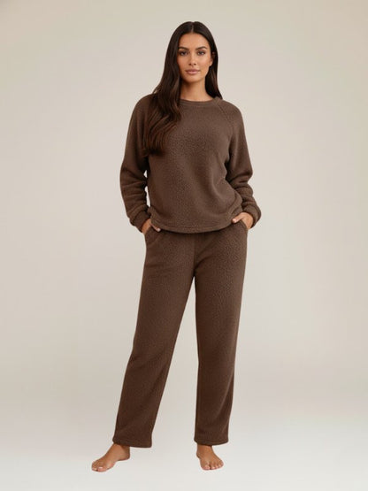 Pyjama d'Hiver Chaud en Flanelle Pour Femme Marron "Eden Polaire" | Pyjama Shop