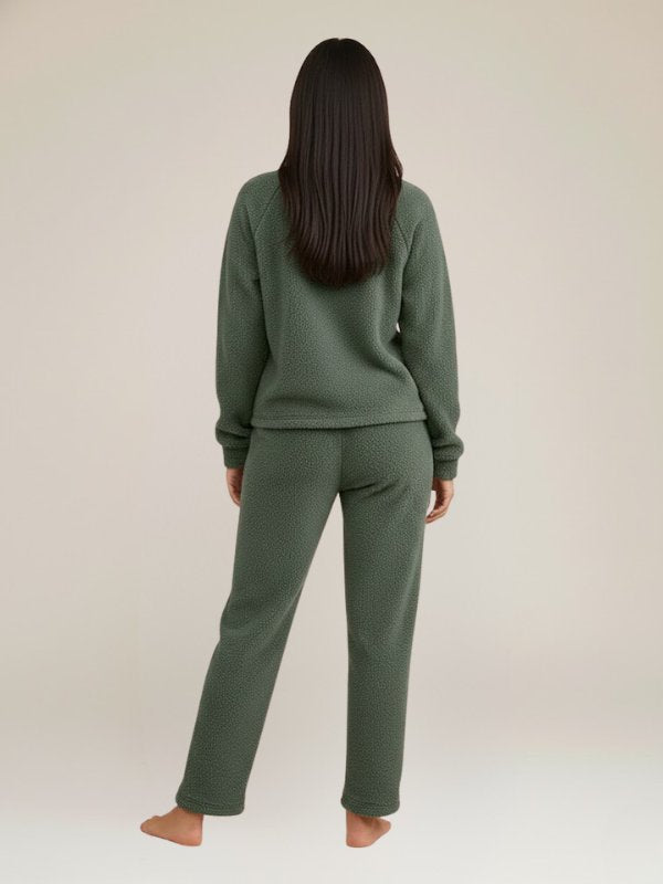 Pyjama Chaud Pour Femme en Flanelle Vert Sauge "Eden Polaire" | Pyjama Shop