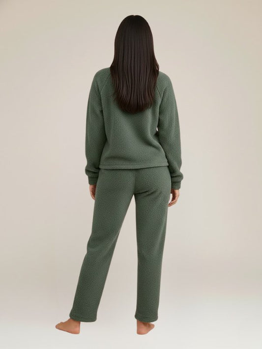 Pyjama Chaud Pour Femme en Flanelle Vert Sauge "Eden Polaire" | Pyjama Shop