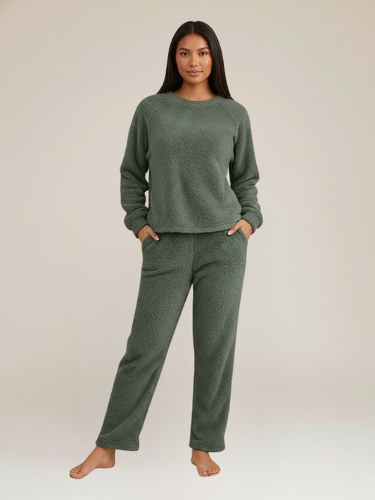 Pyjama Chaud Pour Femme en Flanelle Vert Sauge "Eden Polaire" | Pyjama Shop