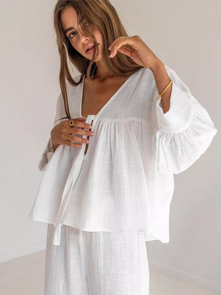 Pyjama en Gaze de Coton "Blanc" | Pyjama Shop