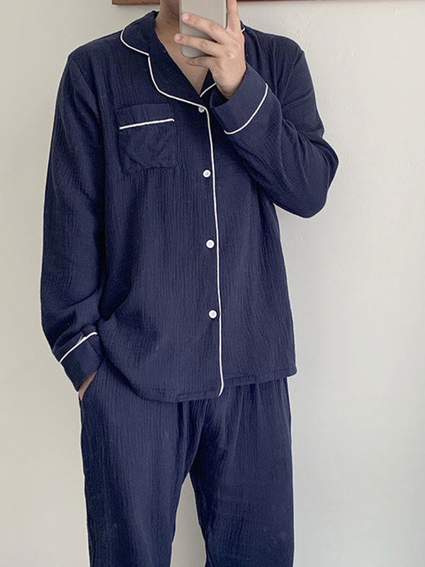 Pyjama Pour Homme En Coton Bleu Marine "Brume Matinale" | Pyjama Shop