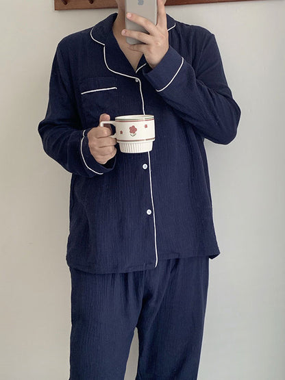 Pyjama Pour Homme En Coton Bleu Marine "Brume Matinale" | Pyjama Shop