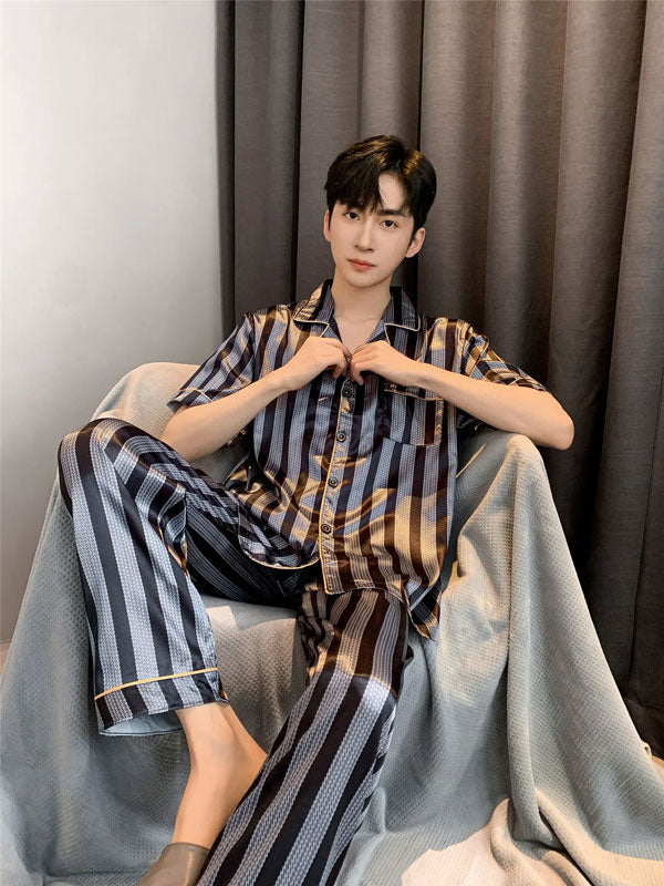 Pyjama En Satin Pour Homme à Rayures "Sérénité Nocturne" | Pyjama Shop