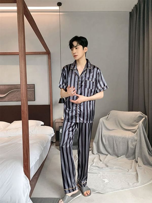Pyjama En Satin Pour Homme à Rayures "Sérénité Nocturne" | Pyjama Shop