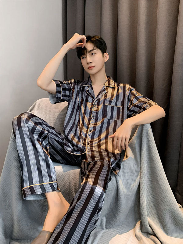 Pyjama En Satin Pour Homme à Rayures "Sérénité Nocturne" | Pyjama Shop
