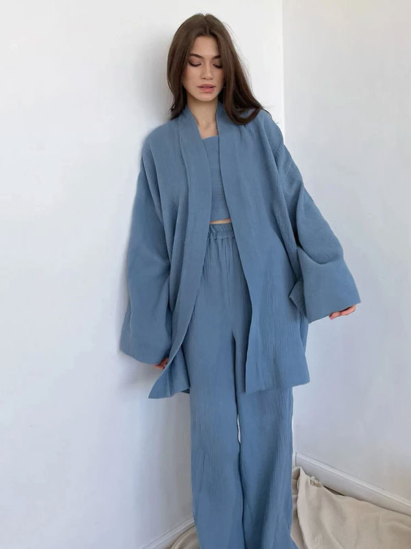 Pyjama Kimono Bleu Pour Femme "Murmure d'Océan" | Pyjama Shop