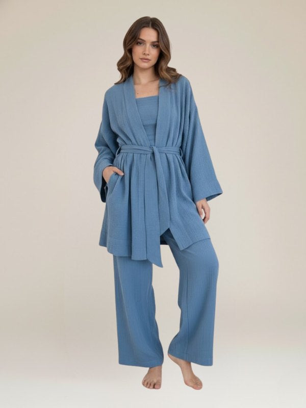 Pyjama Kimono Bleu Pour Femme "Murmure d'Océan" | Pyjama Shop