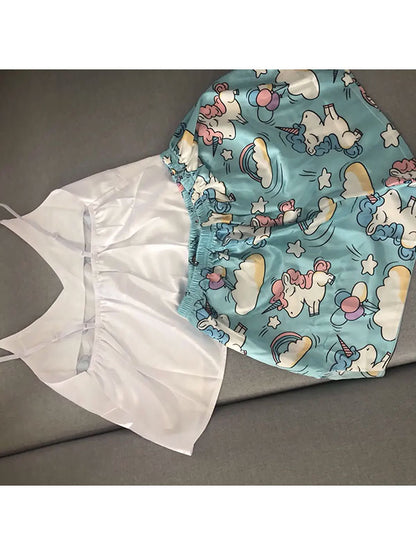 Pyjama en Satin pour Femme "Licorne Bleu"